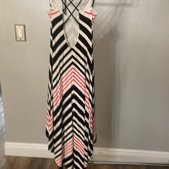 bebe low back multi striped black, white, and red dress with Spaghetti straps - Picture 3 of 8